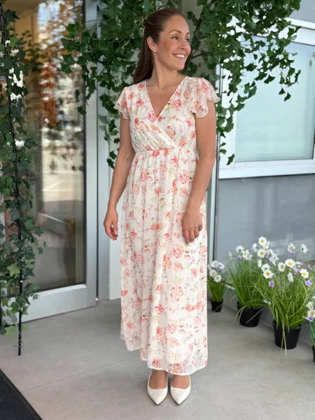 Hovedbilde EMMA LANG KJOLE FLOWER - CREAM