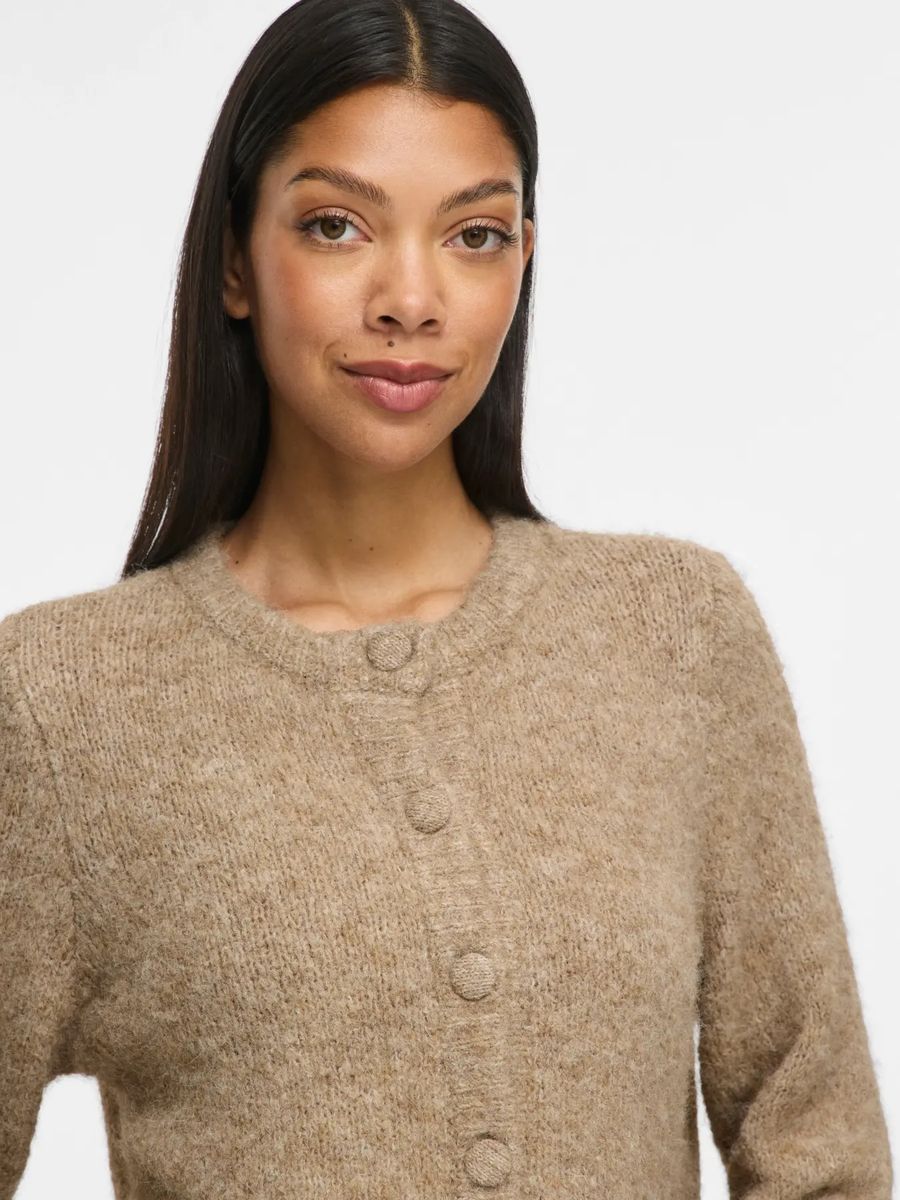 BOWS KNIT CARDIGAN M/VOLANG - CAMEL MELERT