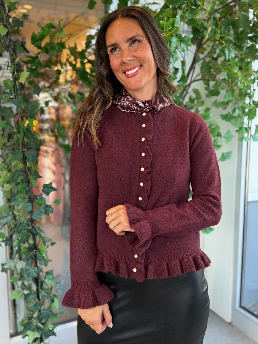 JACIA CARDIGAN M/FRILL - PLOMME MELERT