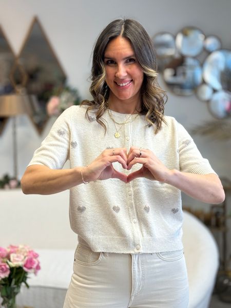 Hovedbilde DOFFY CARDIGAN M/HJERTER - CREAM/TAUPE