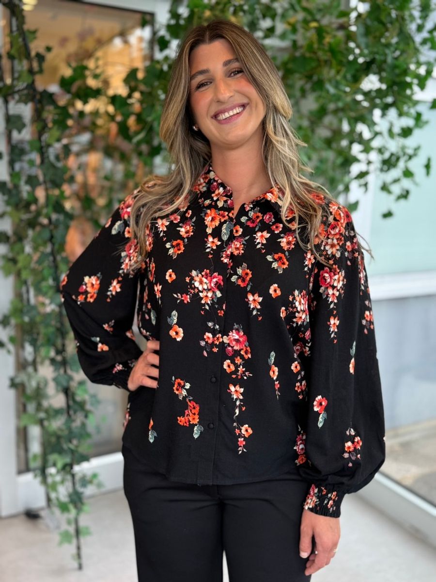 ELMA BLUSE FLOWER - SORT