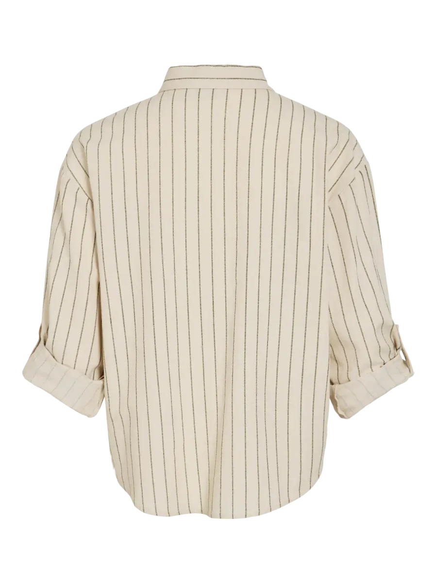 PRISILLA SKJORTE M/STRIPER - NATUR/OLIVEN
