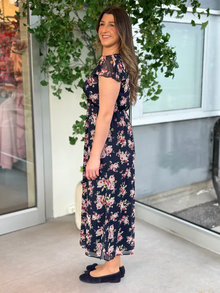 Hovedbilde EMMA LANG KJOLE FLOWER - NAVY