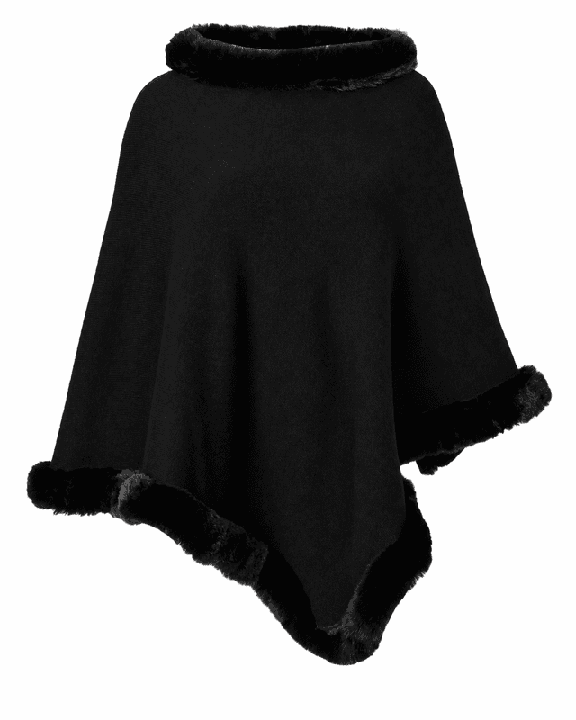 HANNE PONCHO M/FAKE FÜR - SORT