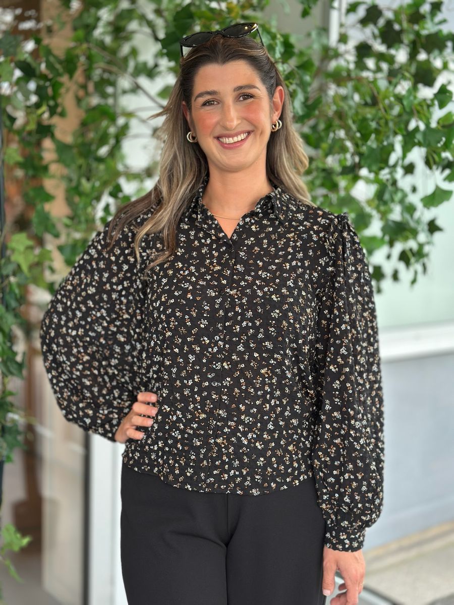 NOELLE BLUSE  - SORT / COGNAC