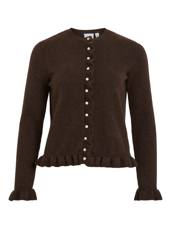 JACIA CARDIGAN M/FRILL - BRUN MELERT