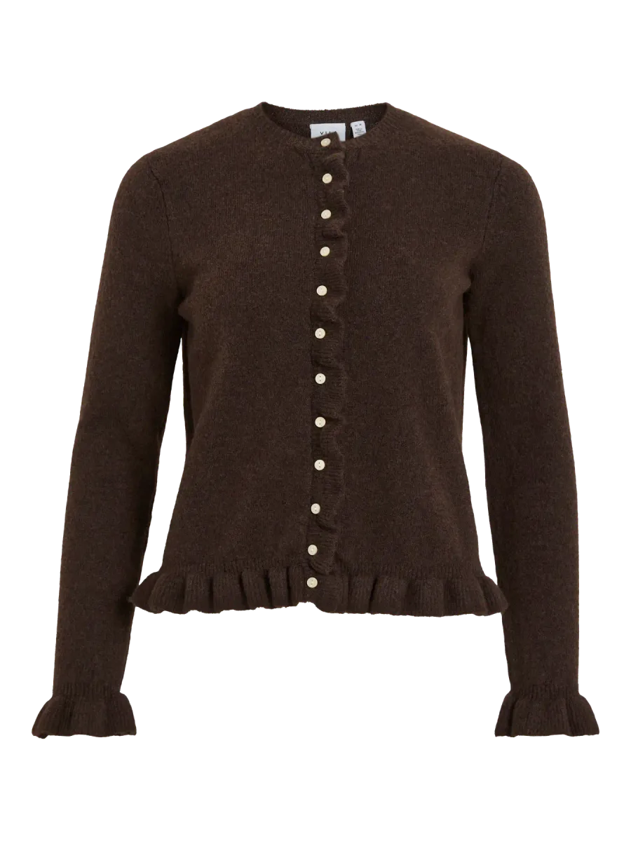 JACIA CARDIGAN M/FRILL - BRUN MELERT