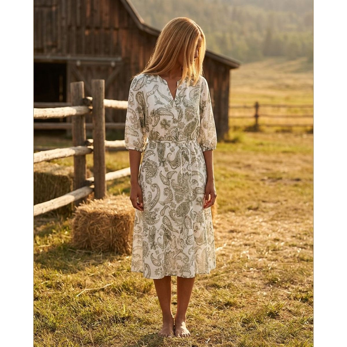 PAISLEY KJOLE - OFFWHITE / OLIVEN