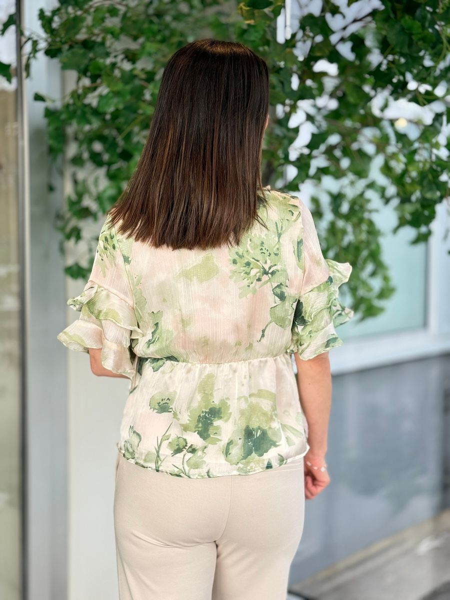 MOLINA BLUSE - CREAM / GRØNN