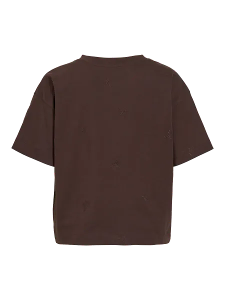 Hovedbilde MONIE T-SHIRT M/BRODERT BLOMSTER - BRUN 