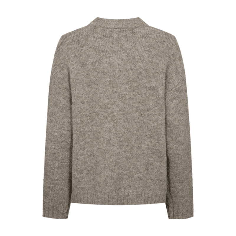 GRSLULU CARDIGAN M/LOMMER  - TAUPE MELERT