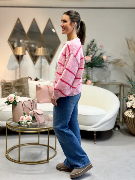 Hovedbilde MAYBE STRIKKET CARDIGAN M/STRIPER - ROSA