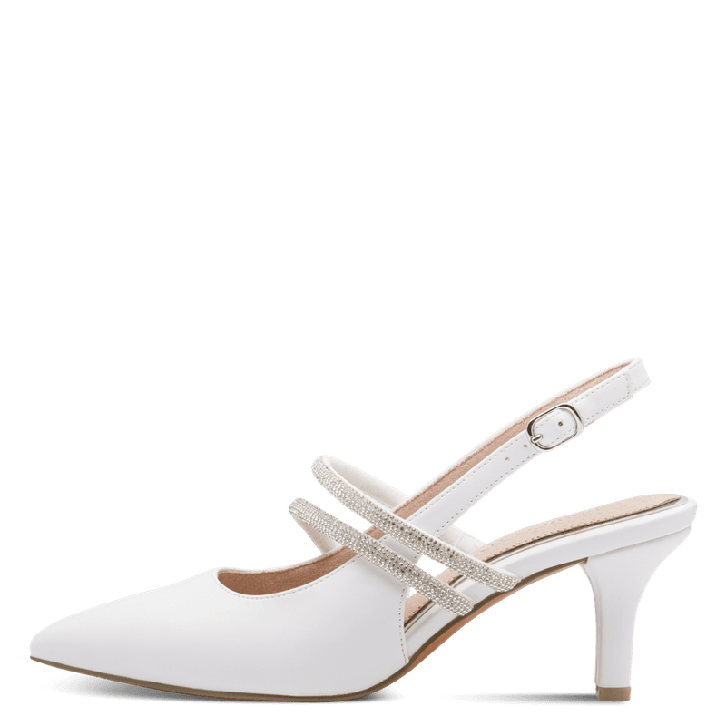 PUMPS M/SLINGBACK & STRASS - HVIT