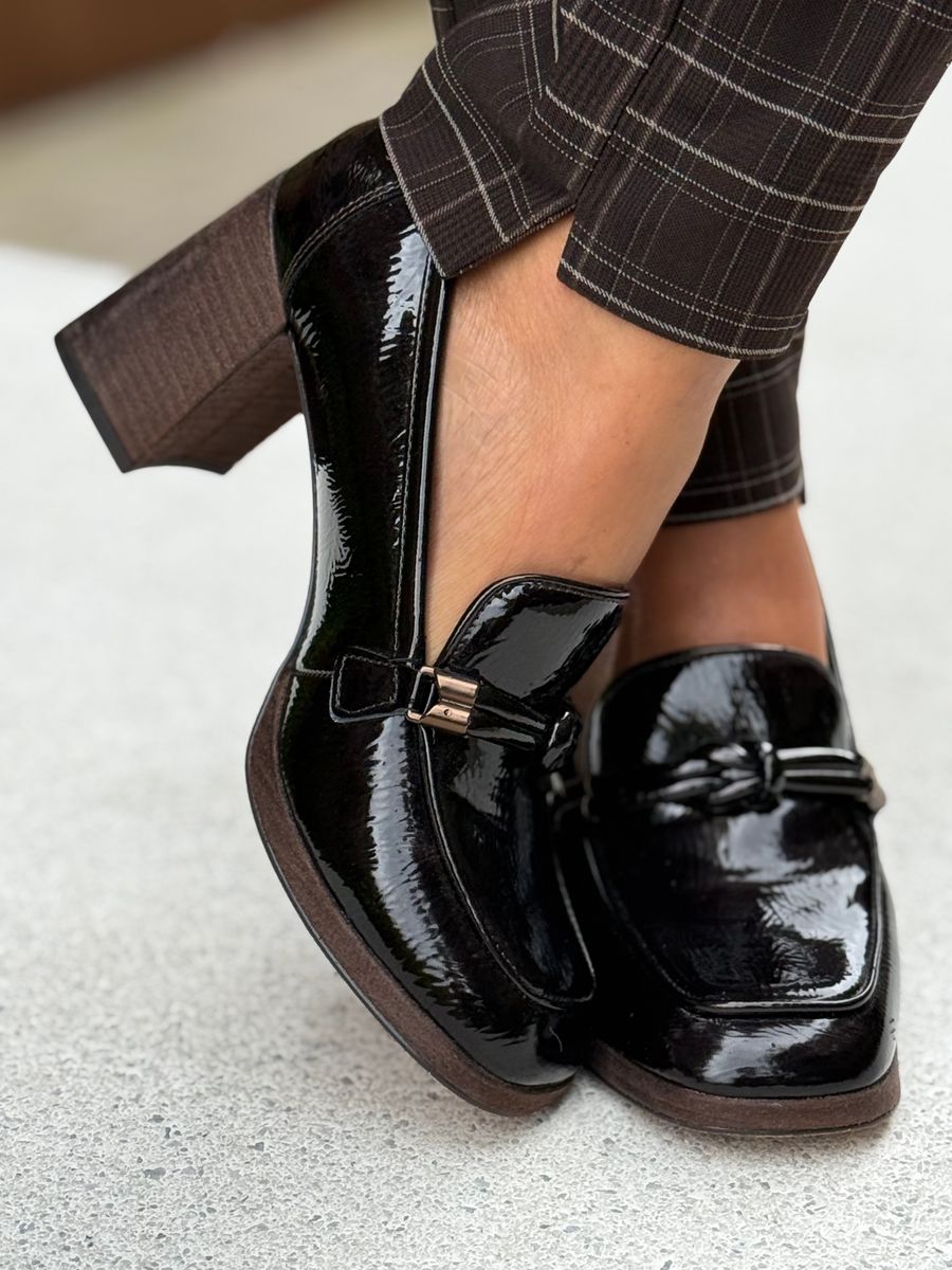 MOKASIN M/BLOKHÆL - MOCCA PATENT