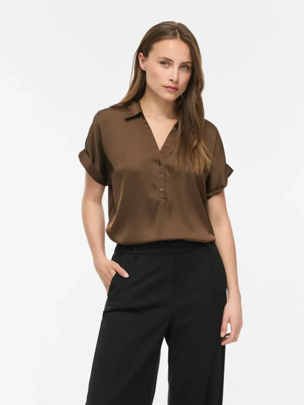 ENNA RAVENNA BLUSE M/KORT ERM - BRUN