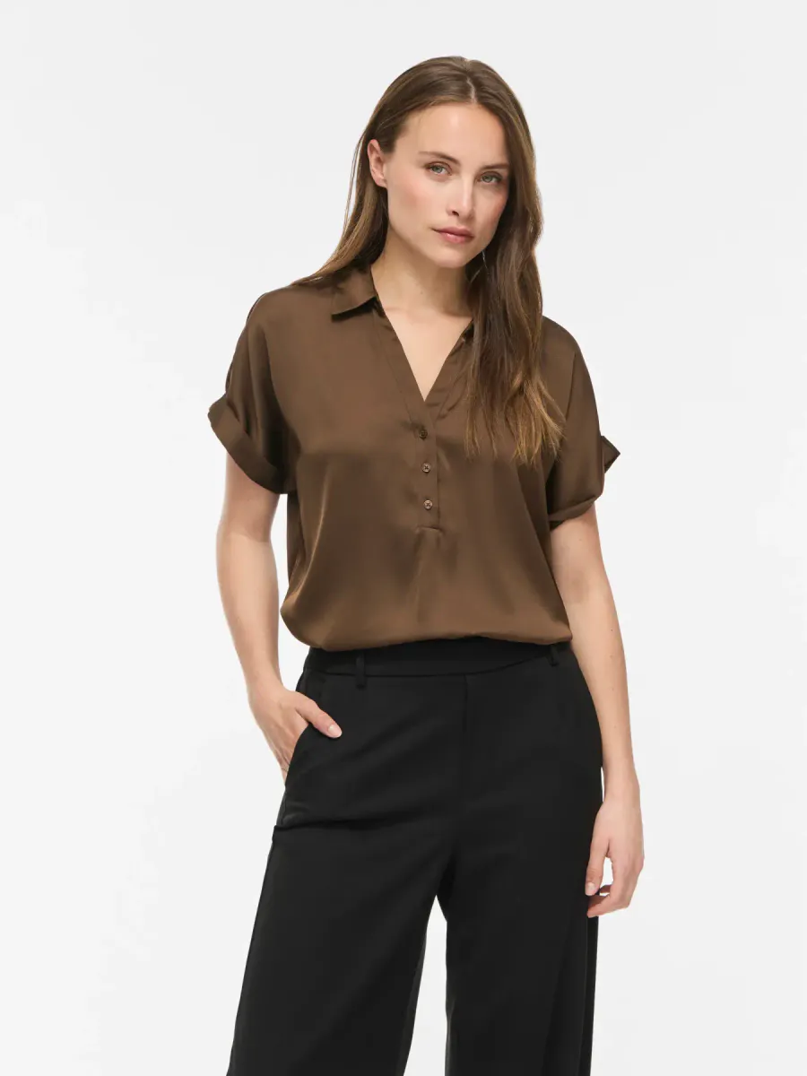 ENNA RAVENNA BLUSE M/KORT ERM - BRUN