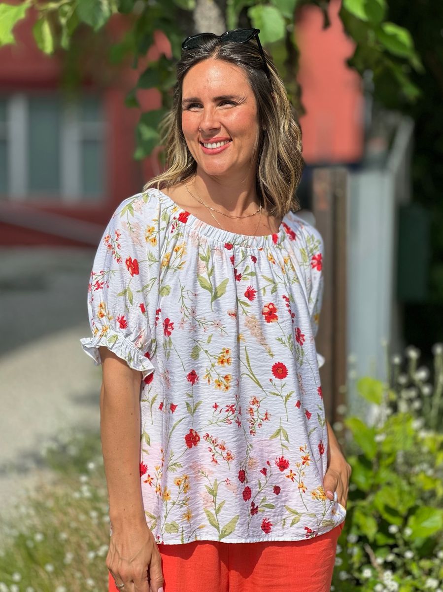 MELE FLOWER TOPP - HVIT/CORAL
