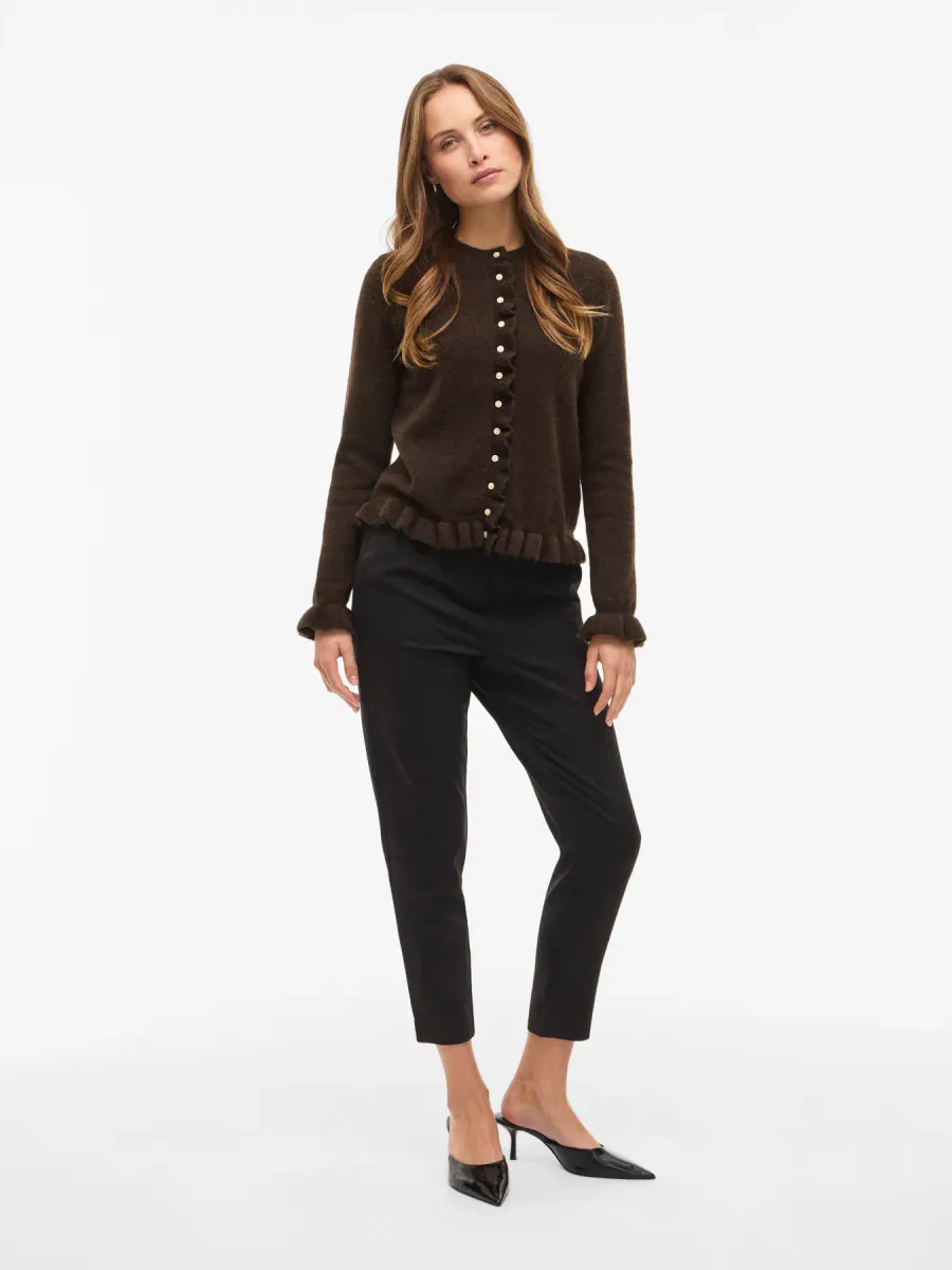 JACIA CARDIGAN M/FRILL - BRUN MELERT
