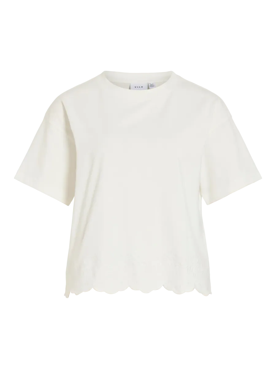 NORANI T-SHIRT M/ EMBROKANT - HVIT