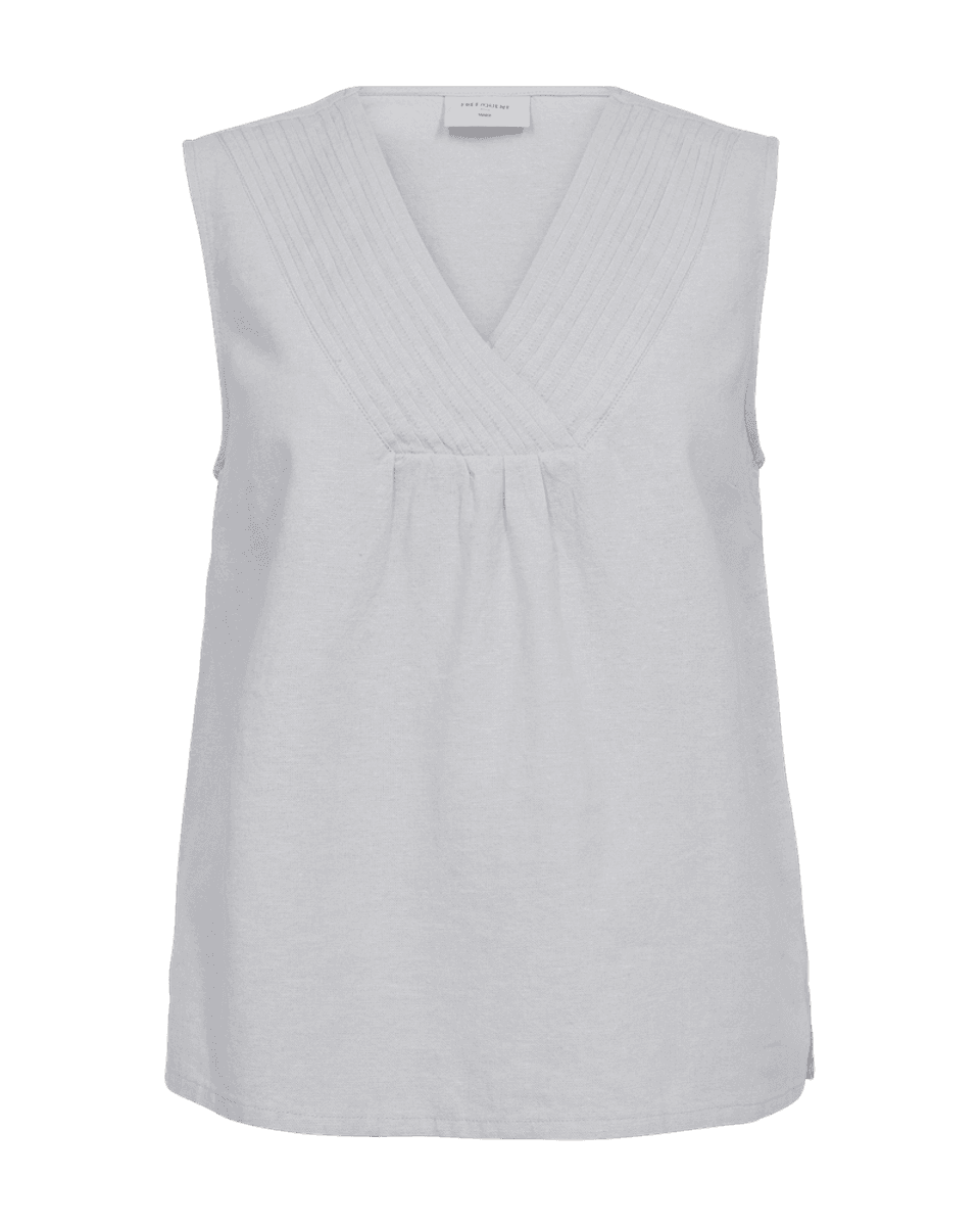 LAVA LIN/VISCOSE TOPP V-HALS - HVIT