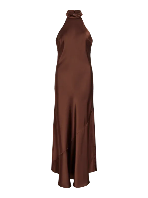 BEA HALTERNECK KJOLE - BRUN
