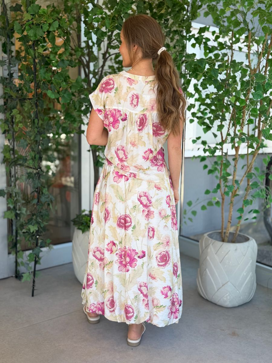 MAISE BLUSE M/KNYTING - ROSA BLOMSTER