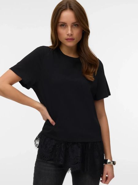 Hovedbilde BRIT T-SHIRT M/BLONDEKANT - SORT