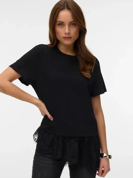 Hovedbilde BRIT T-SHIRT M/BLONDEKANT - SORT