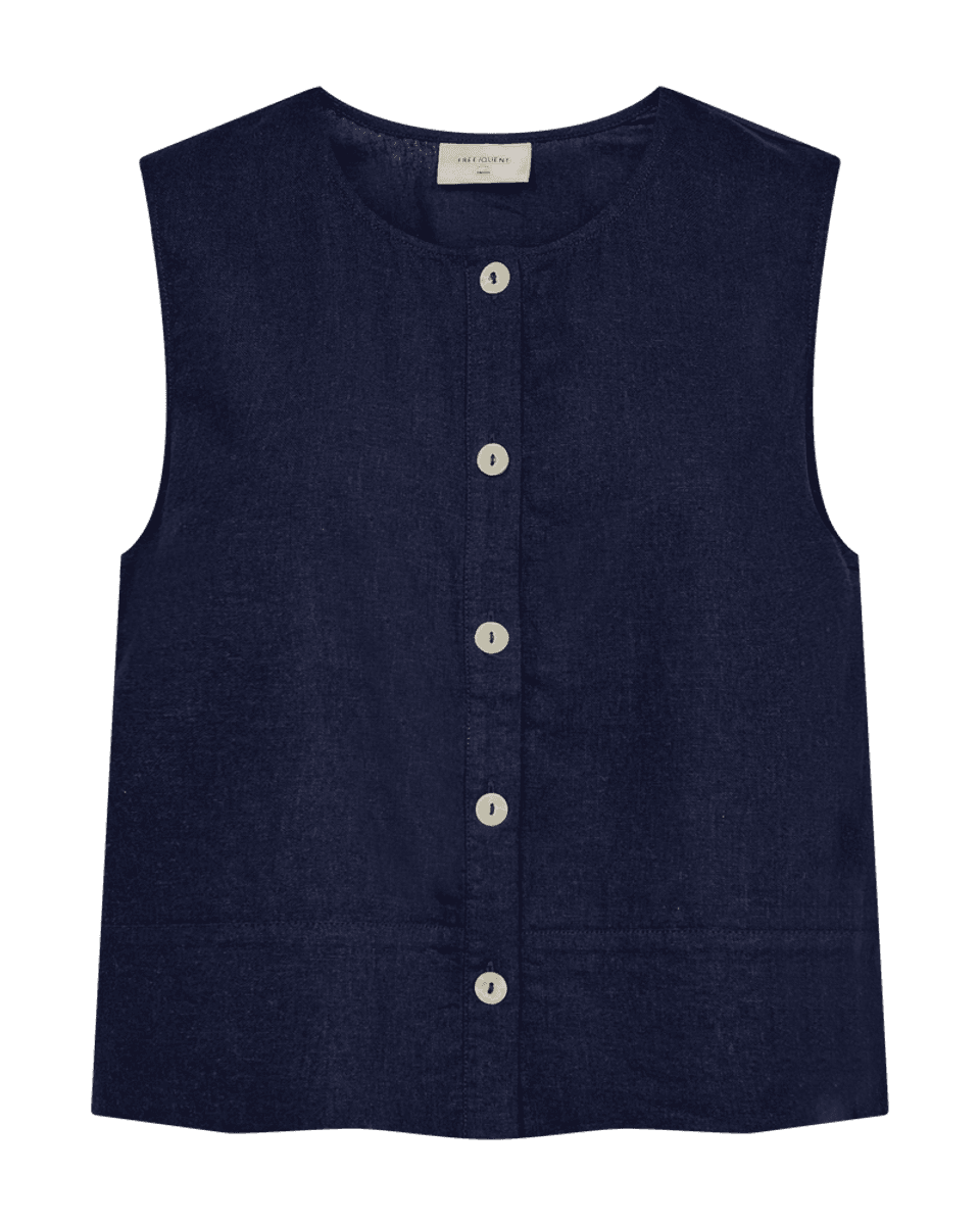 LAVA LIN/VISCOSE TOPP M/KNAPPER FORAN - NAVY