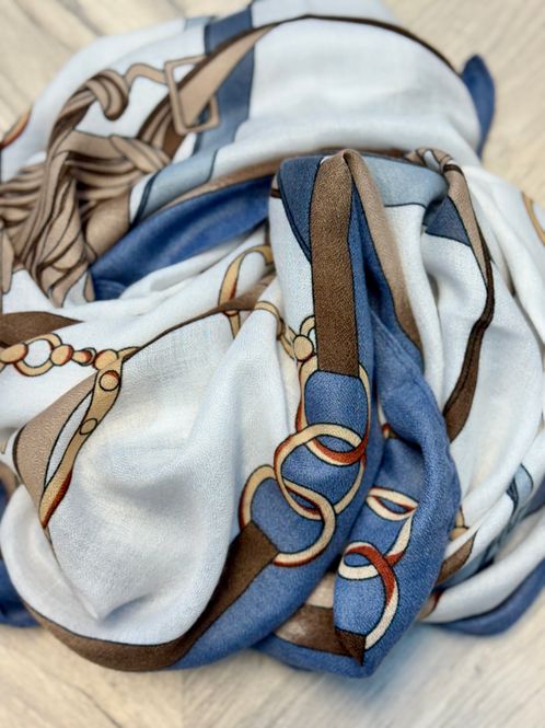Hovedbilde SKJERF M/ LENKE PRINT - OFFWHITE/BLÅ/BRUN