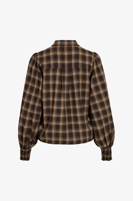 LENE CHECK BLUSE - BRUN / CAMEL