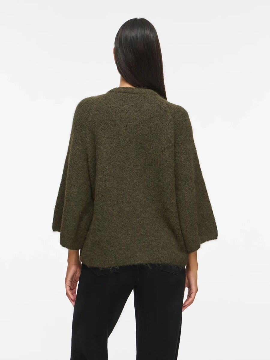 BOWS 3/4 KNIT CARDIGAN M/METALL KNAPPER - OLIVEN MELERT