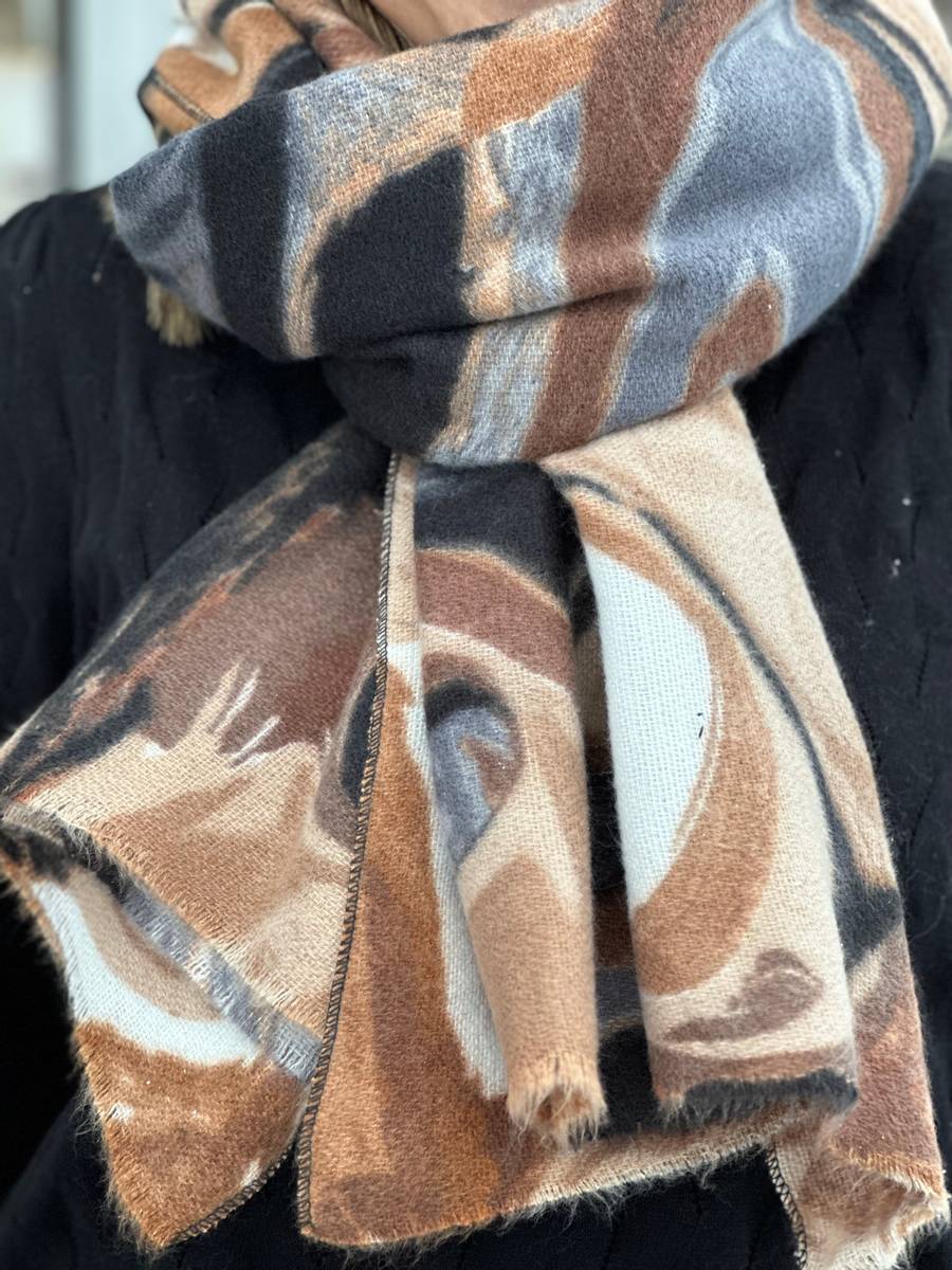 SKJERF - COGNAC / BRUNT/SORT BØLGE MØNSTER