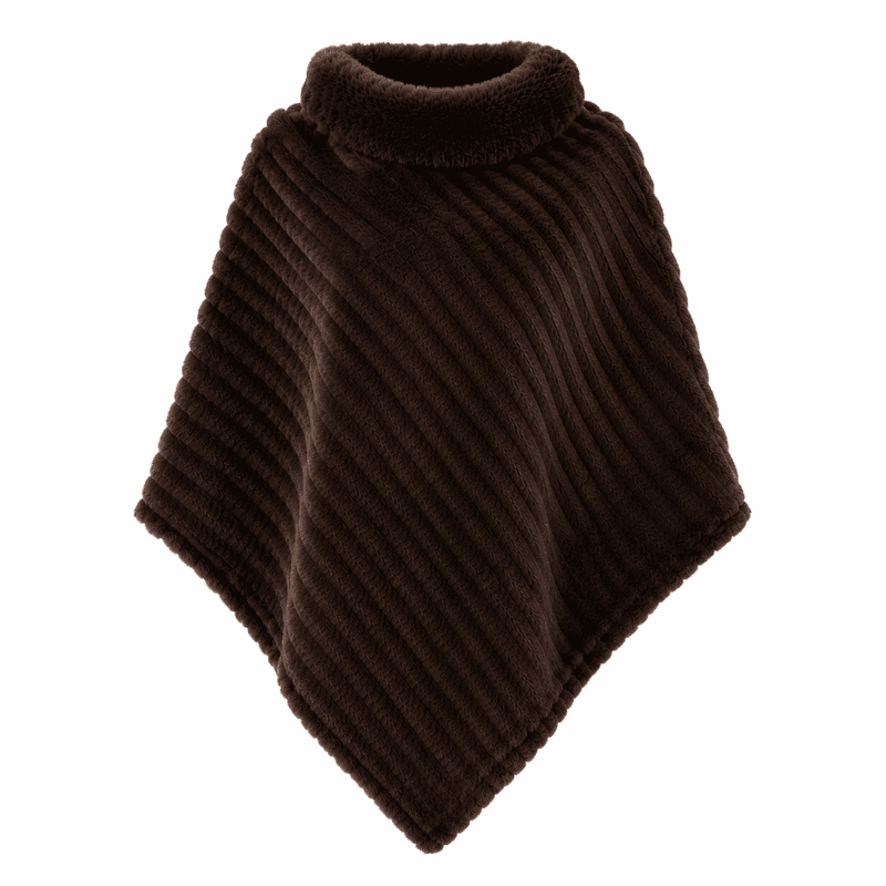 CUT FAUX FUR PONCHO - BRUN